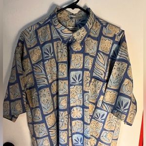 Tropical blue & beige floral men’s shirt